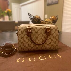 Gucci Supreme Small Monogram Top Handle Boston Bag